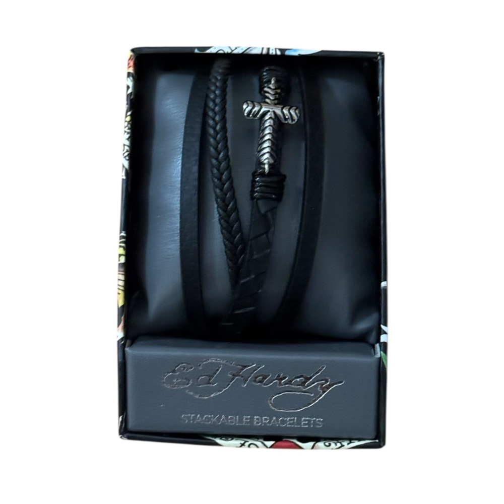 Ed Hardy Black Braided Bracelet Set